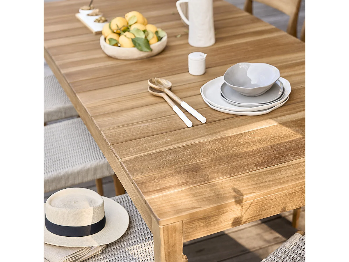 Set di mobili da giardino, legno di teak massello e corda nera 8 pers
