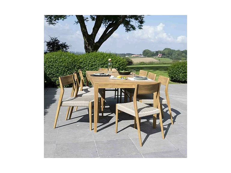 Ensemble en teck massif et cordage Beige 6/8 places avec 8 chaises CALVI