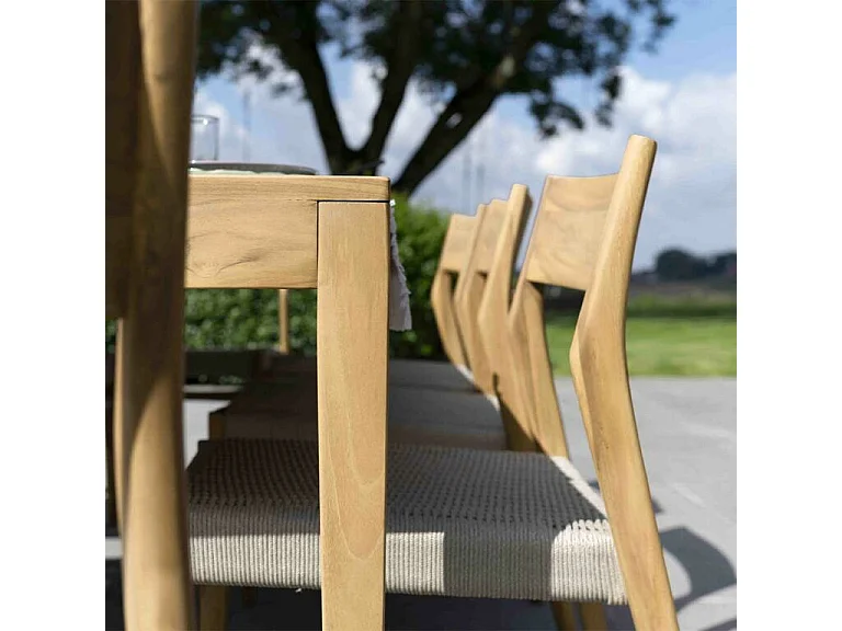 Salón de jardín de madera teca maciza y cuerda beige 8 pers.