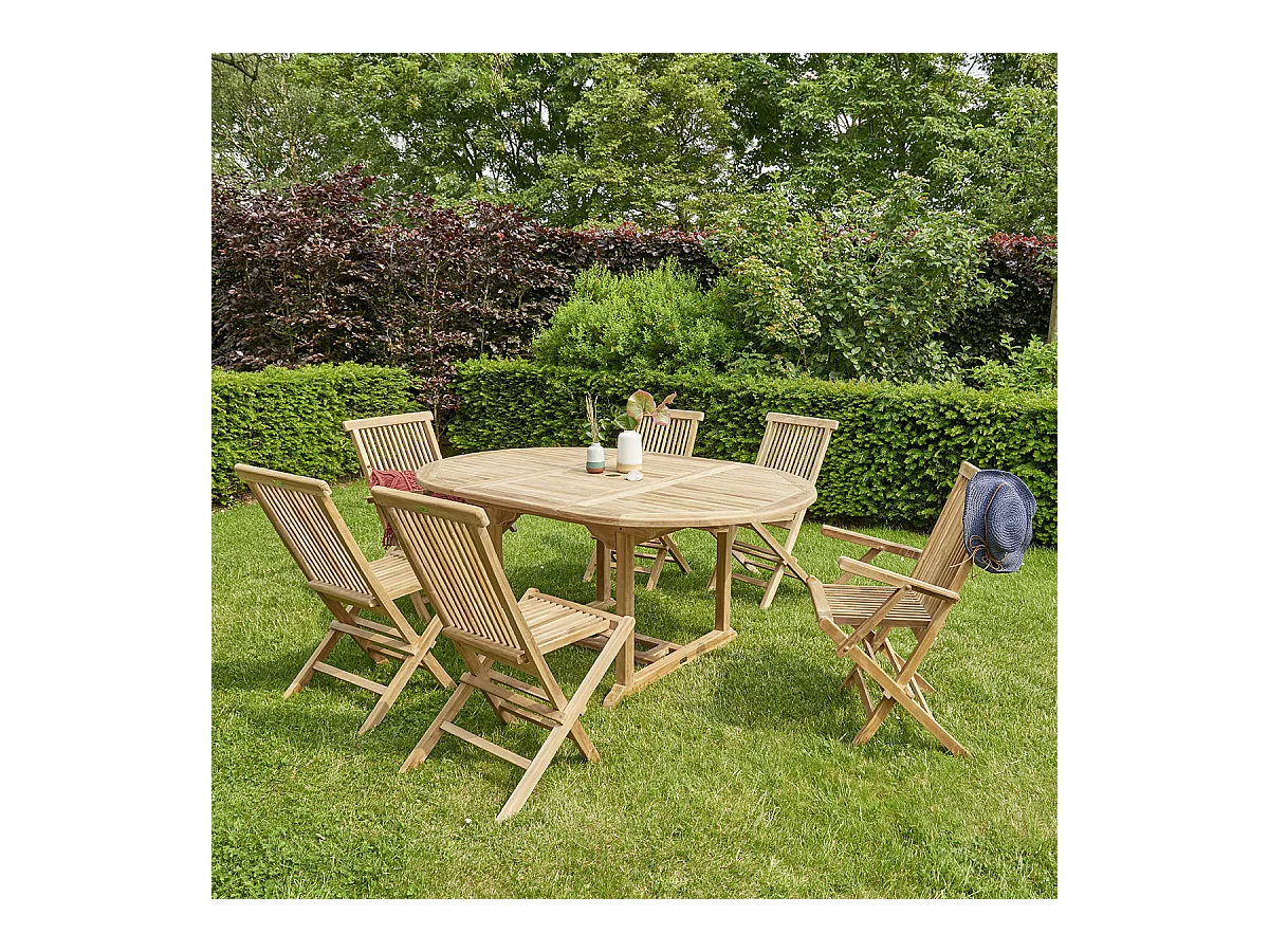 Salon de jardin en teck massif extensible 6/8 places