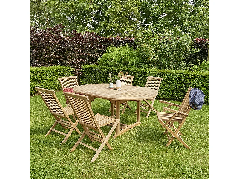 Salón de jardín de madera teca maciza extensible para 6/8 pers.