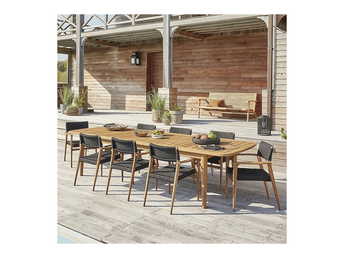 Salón de jardín de madera teca maciza reciclada extensible para 8/10 pers.