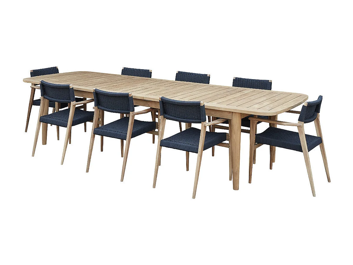 Ensemble table et chaises de jardin en teck extensible 8/10 places