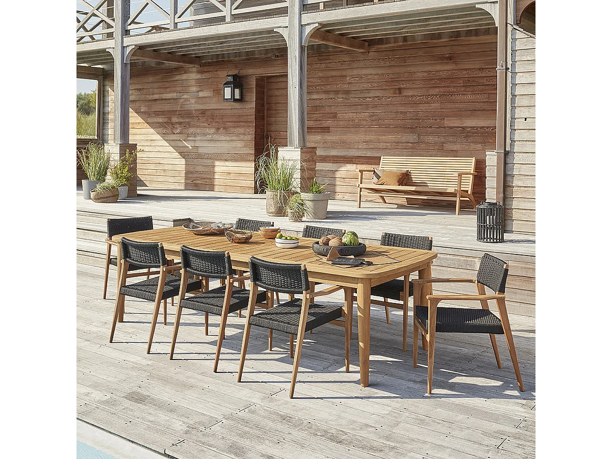 Ensemble table et chaises de jardin en teck extensible 8/10 places