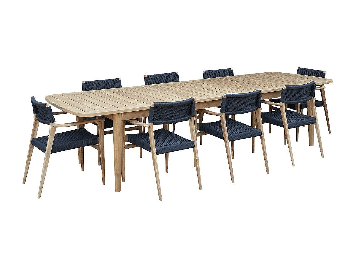 Salón de jardín de madera teca maciza reciclada extensible para 8/10 pers.