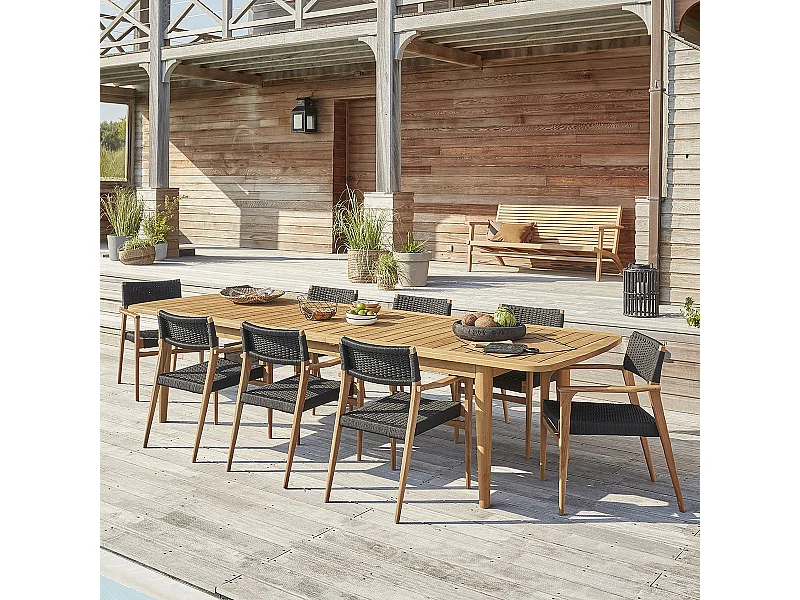 Ensemble table et chaises de jardin en teck extensible 8/10 places