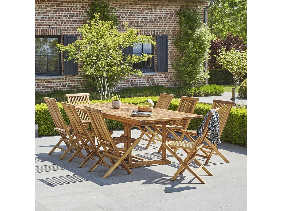 Salón de jardín de madera teca maciza aceitada 8/10 pers.