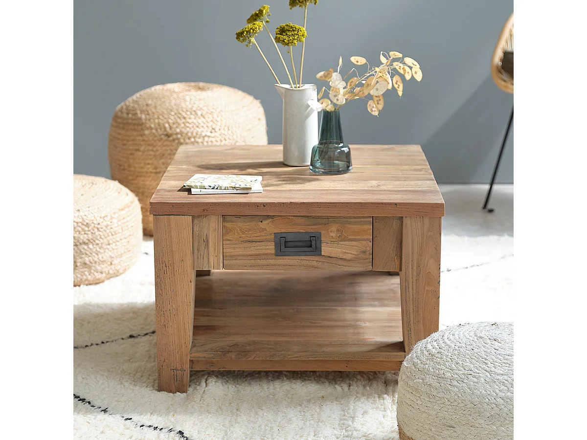 Table basse en bois de teck recyclé 60 cm