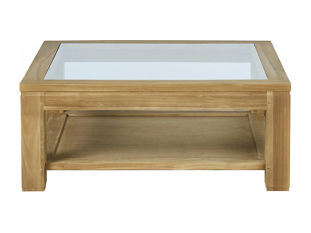 Table basse en teck massif vitrée