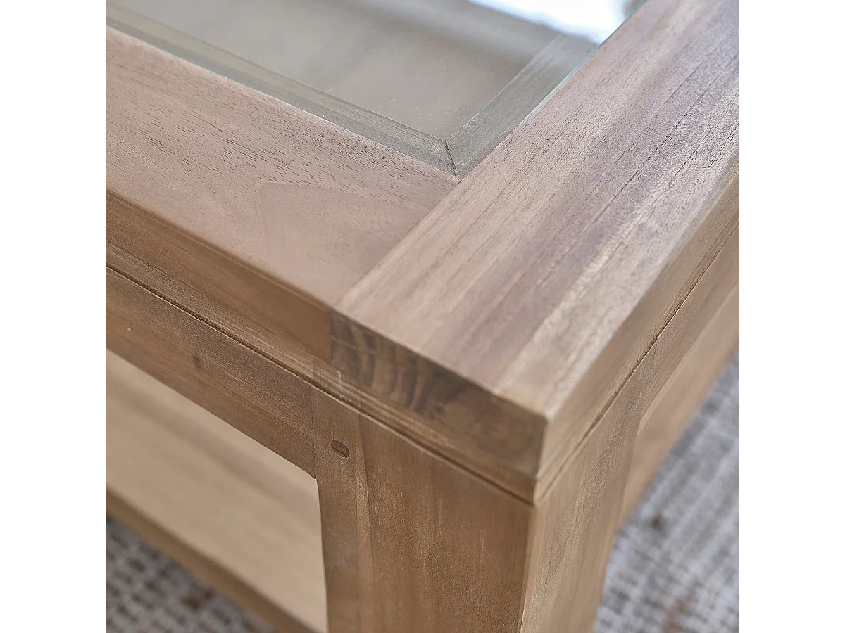 Mesa de centro de madera de teca maciza y vidrio