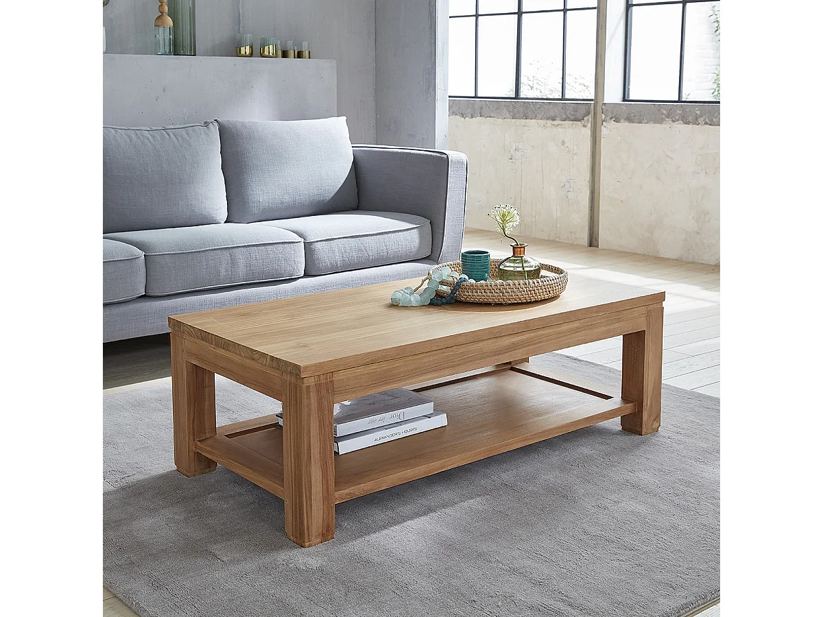 Table basse en teck massif double plateau 120 cm