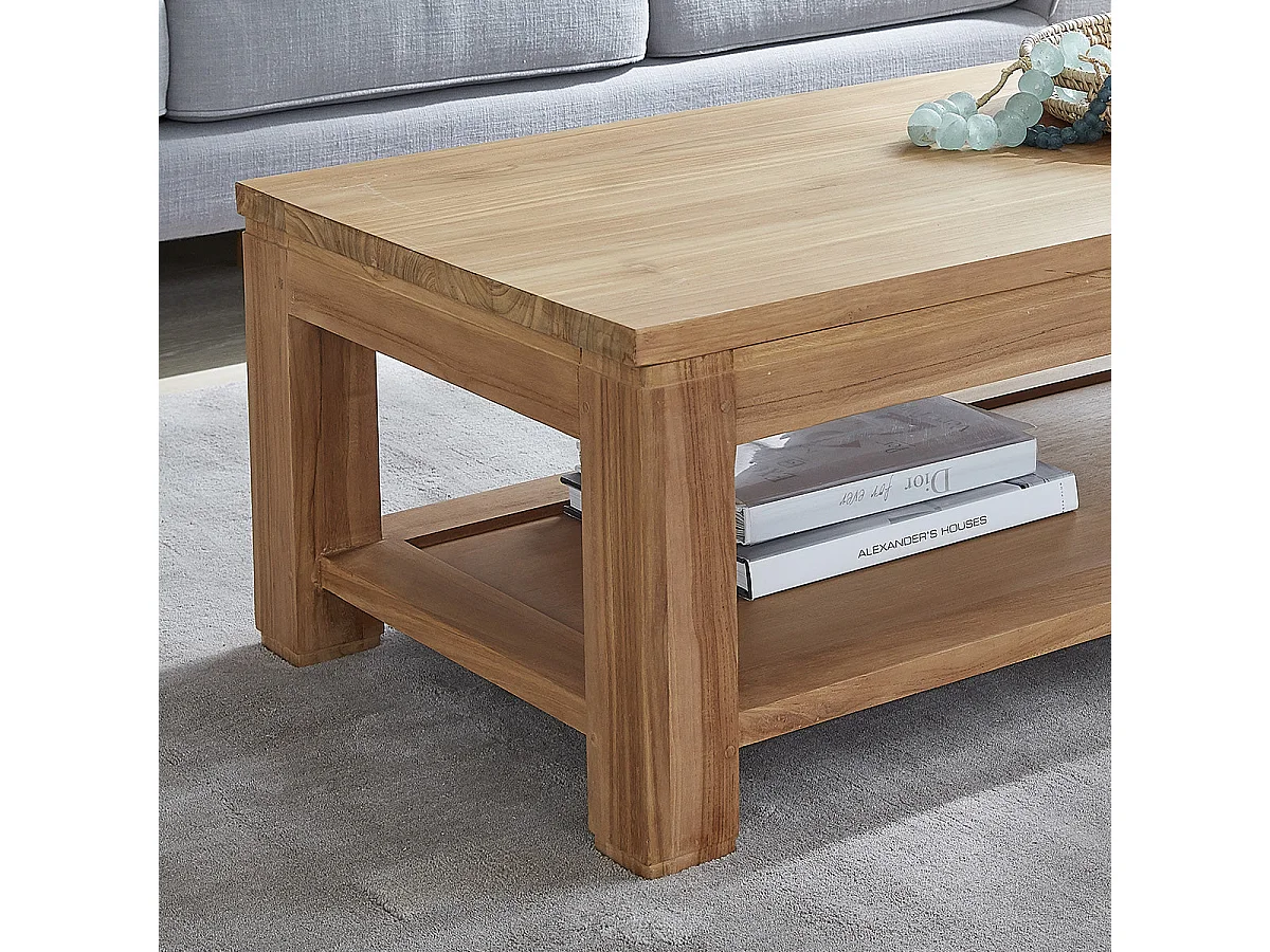 Table basse en teck massif double plateau 120 cm