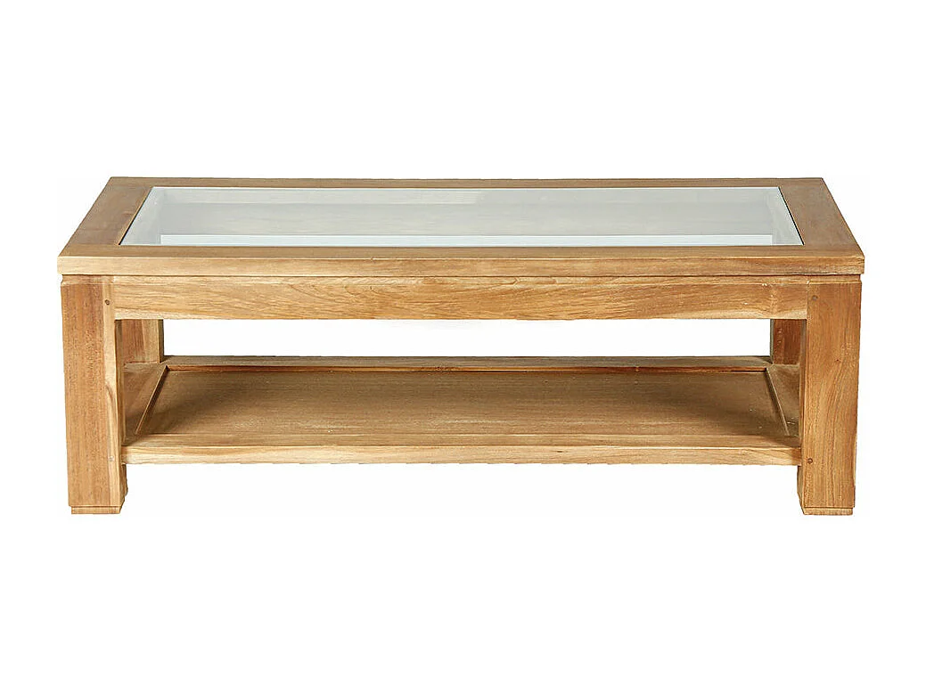 Mesa de centro de madera de teca maciza y vidrio