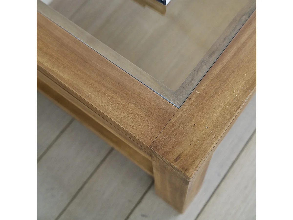 Mesa de centro de madera de teca maciza y vidrio