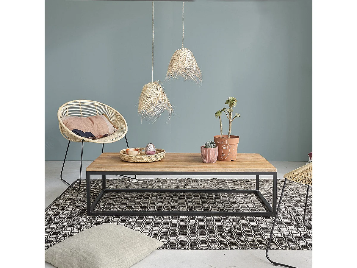 Table basse en teck massif et métal