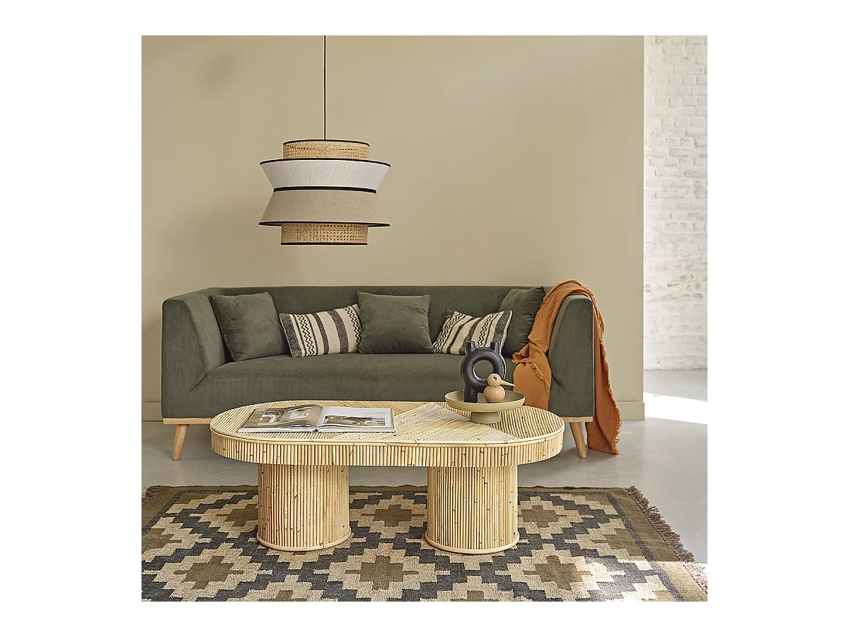 Table basse en canne de rotin ovale