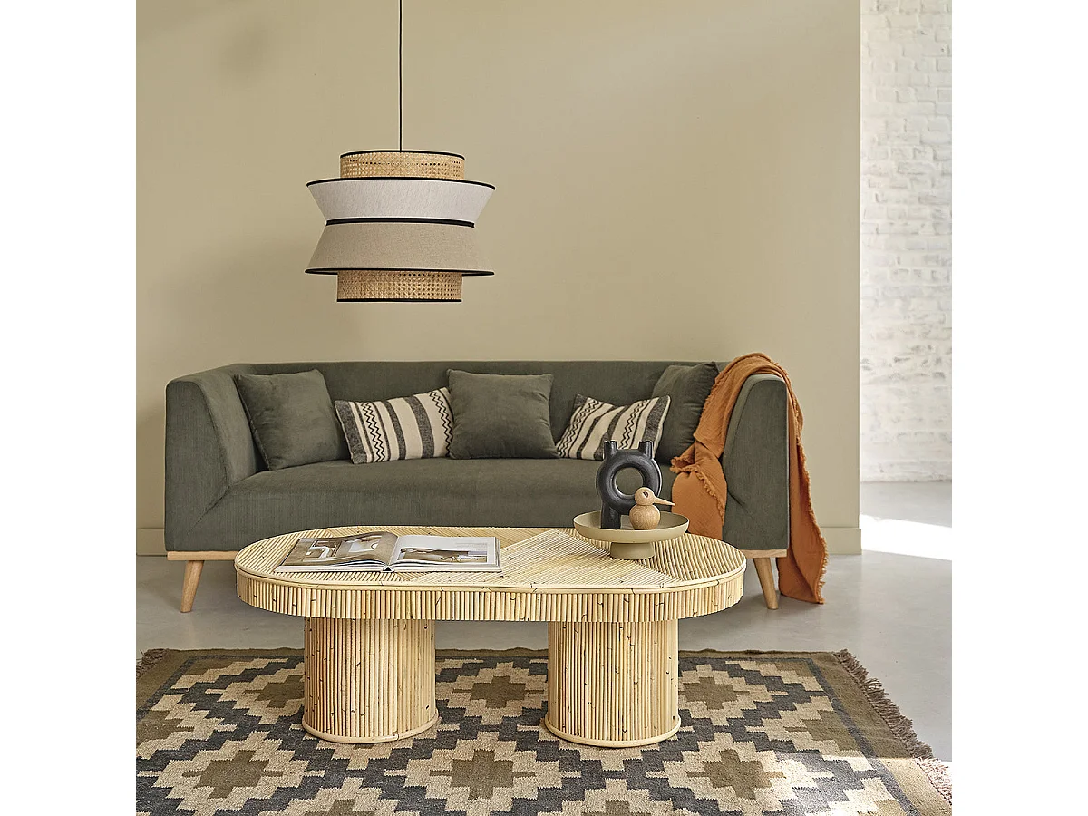 Table basse en canne de rotin ovale