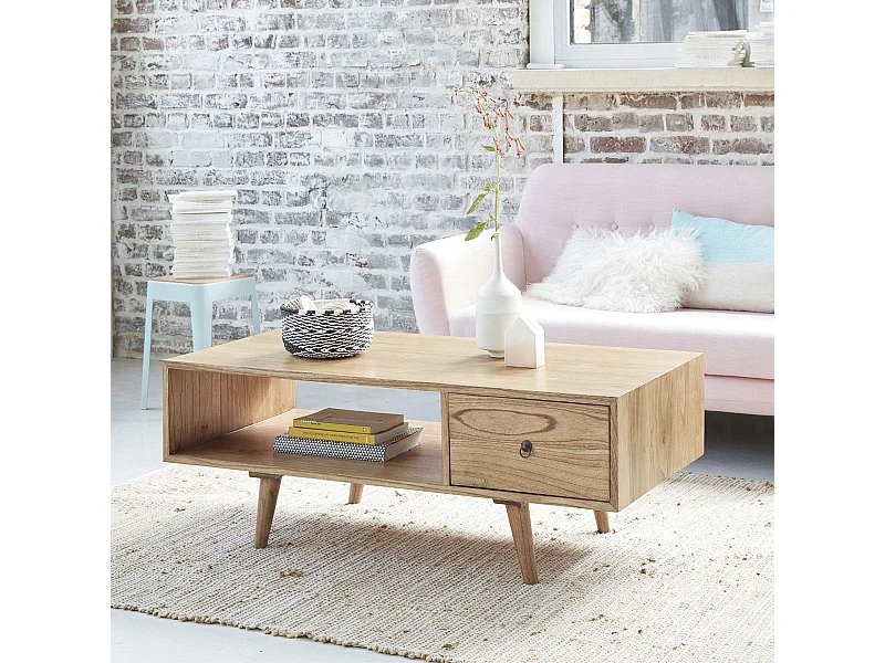 Mesa de centro de madera de mindi maciza