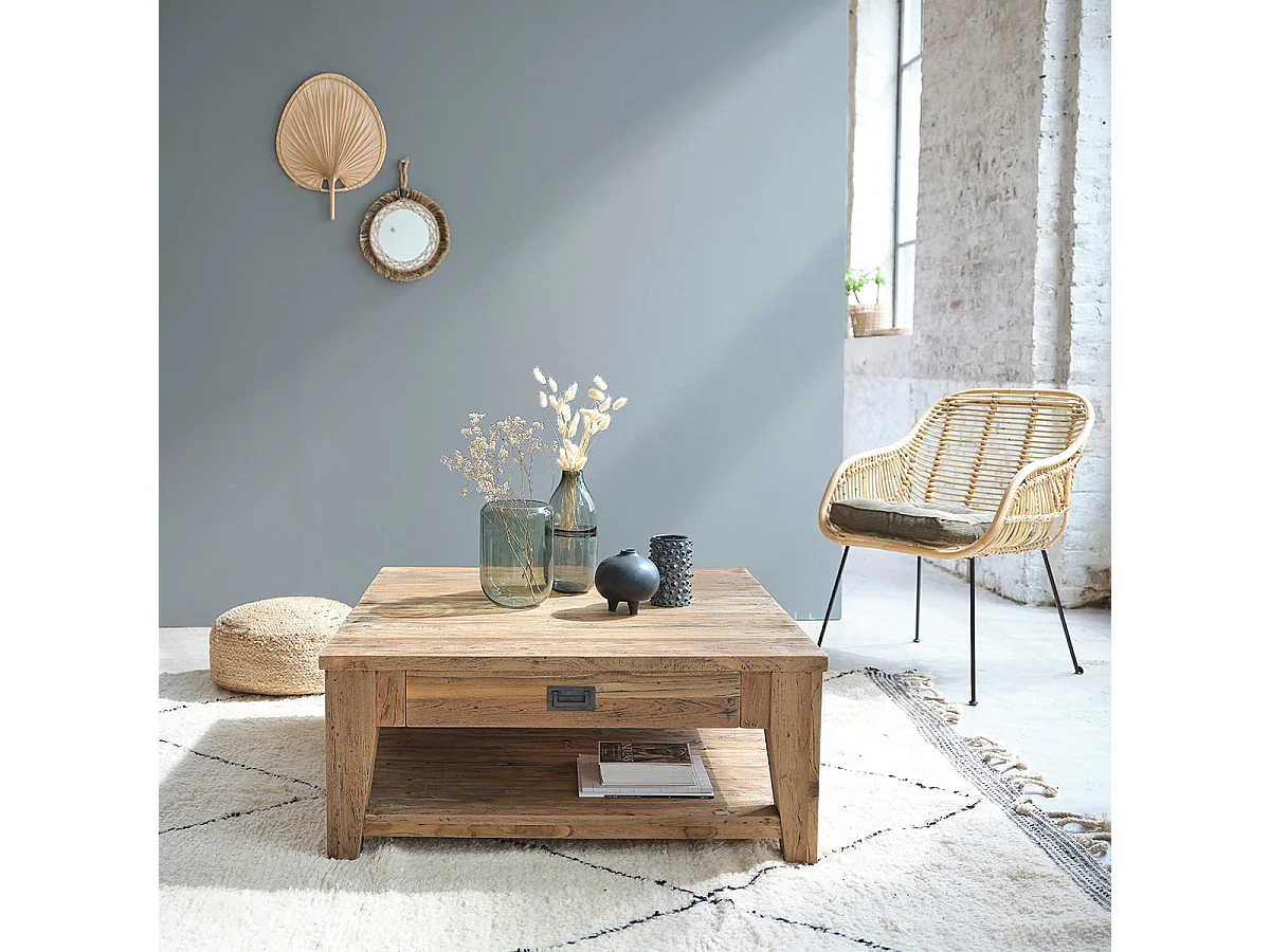 Mesa de centro en teca reciclada maciza