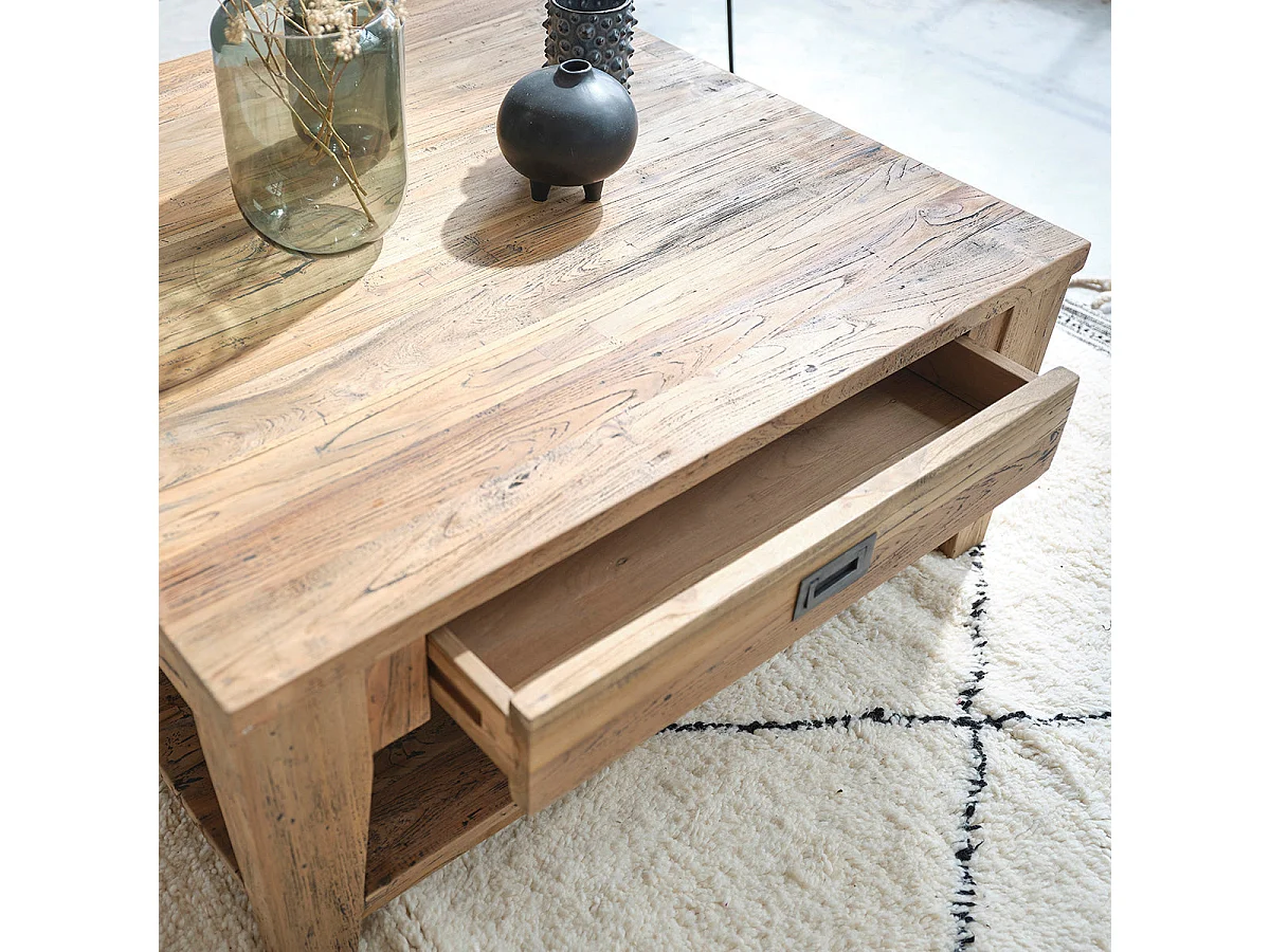 Table basse en bois de teck recyclé 80 cm