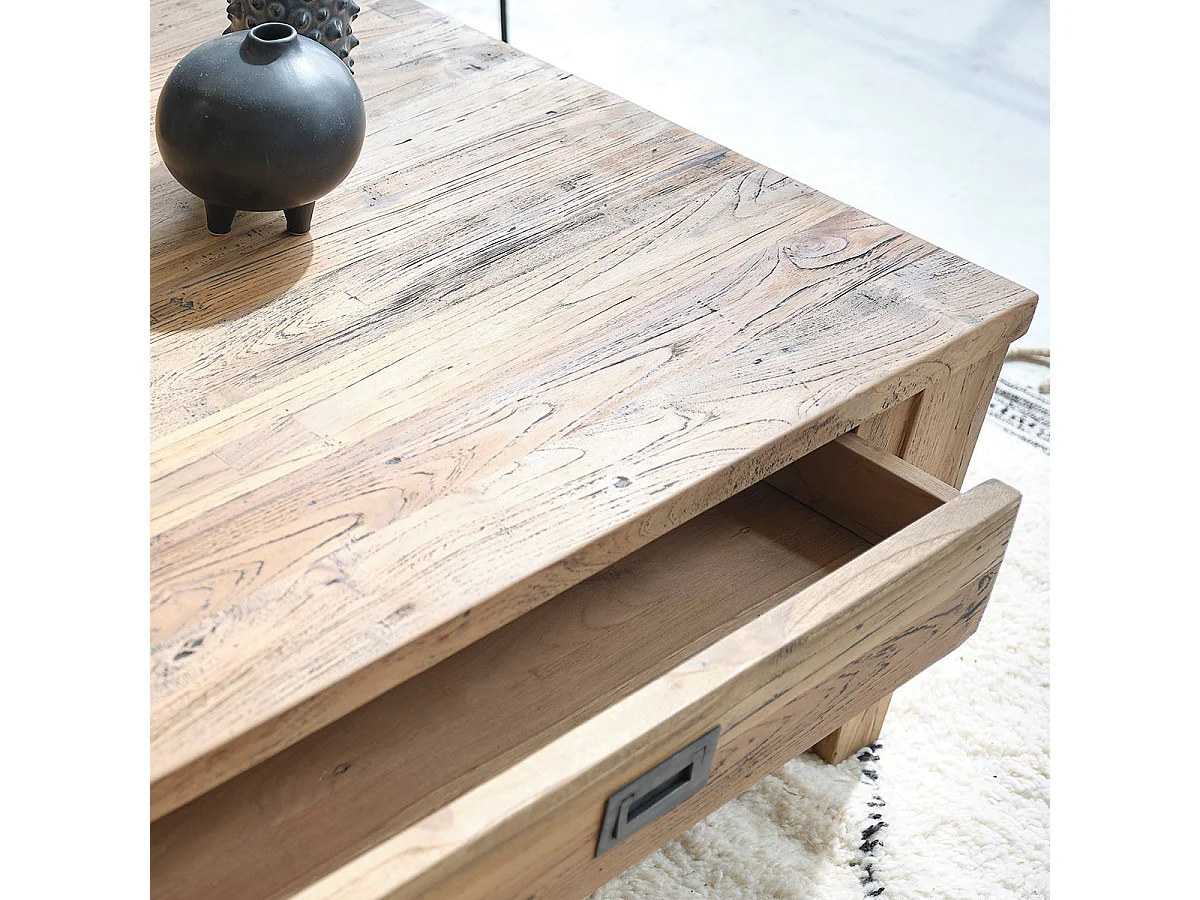 Table basse en bois de teck recyclé 80 cm
