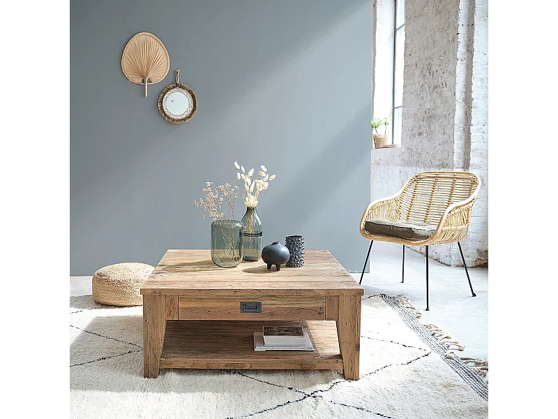 Mesa de centro en teca reciclada maciza