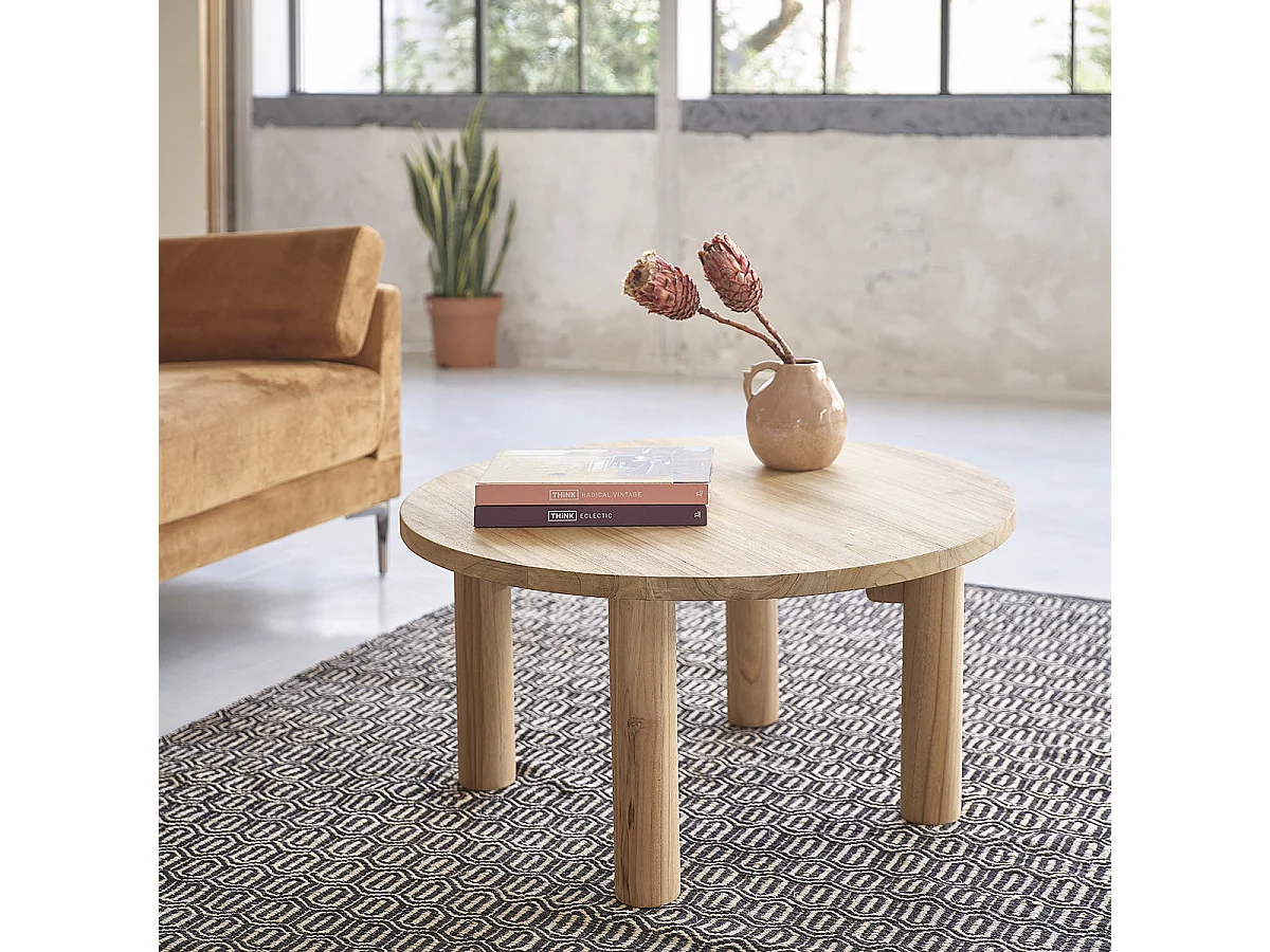 Tavolino rotondo in legno massello di teak