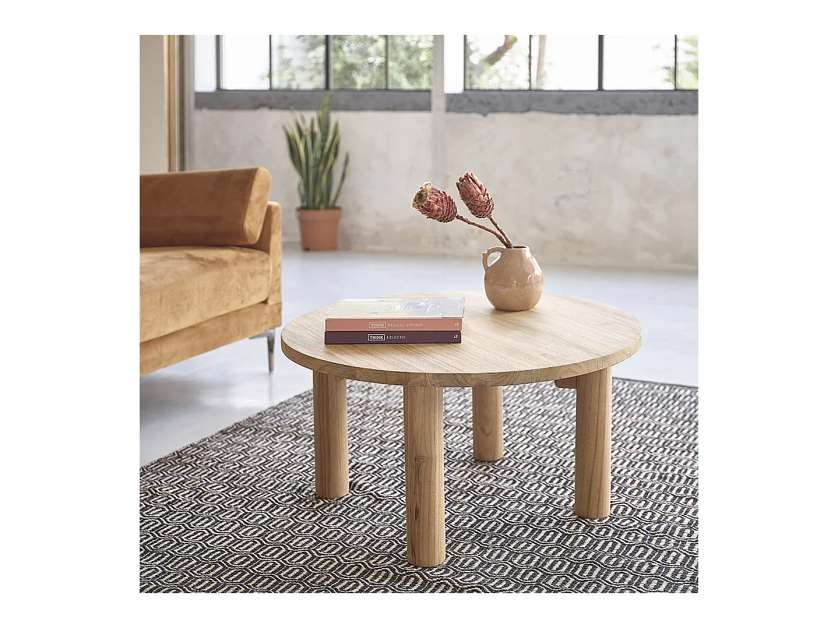 Table basse en teck massif ronde