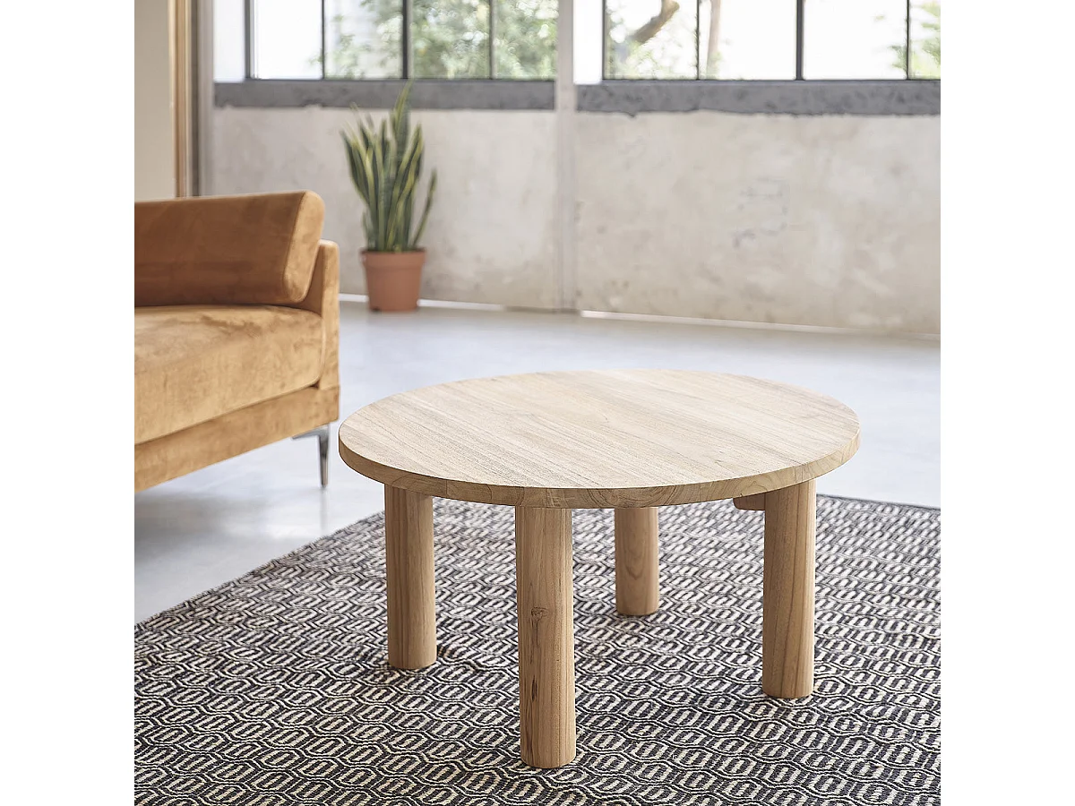 Mesa de centro redonda de madera de teca maciza