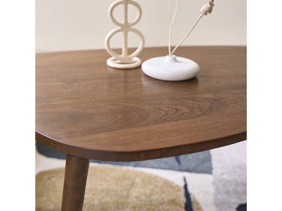 Mesa de centro de madera de mindi maciza con acabado nogal
