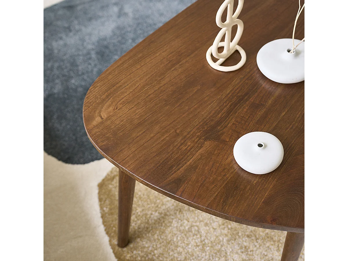 Mesa de centro de madera de mindi maciza con acabado nogal