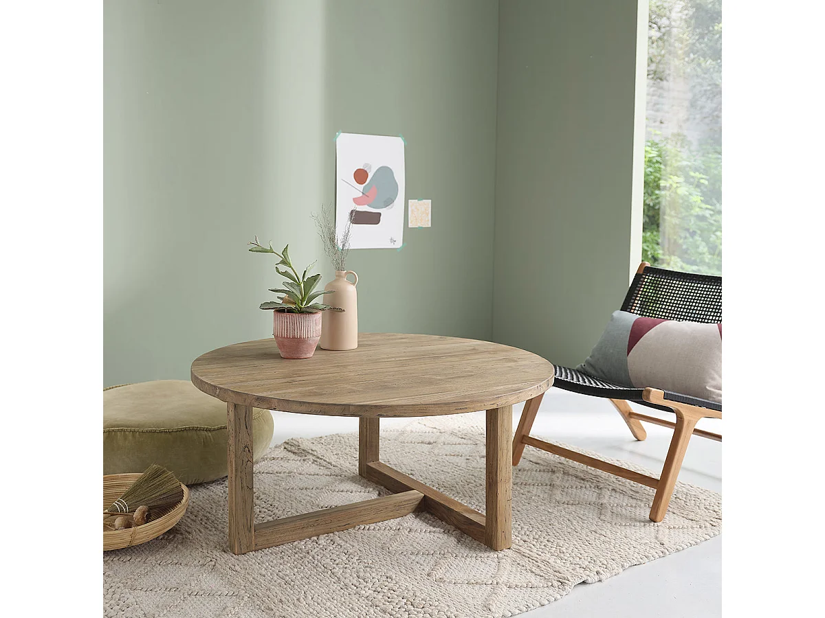 Table basse en bois de teck recyclé 100 cm