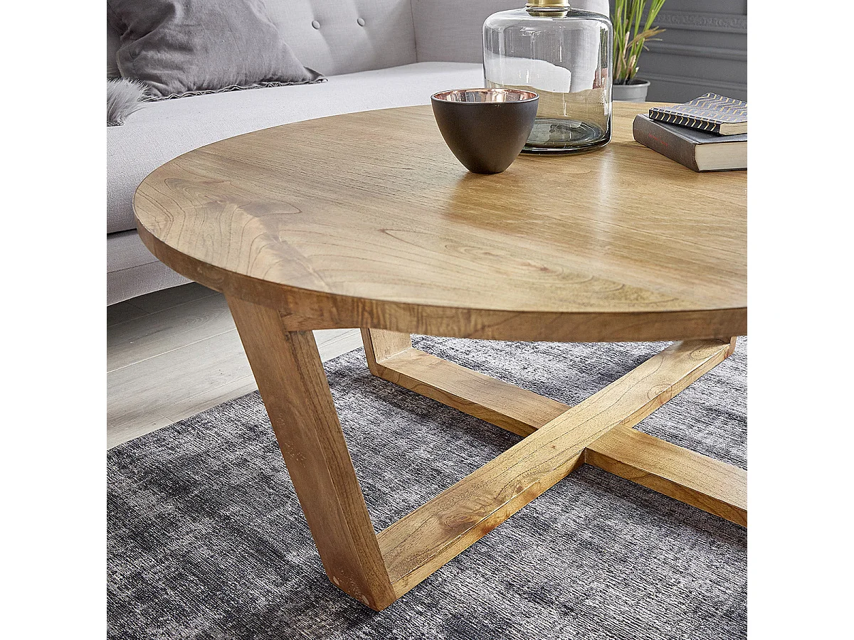 Mesa de centro redonda de madera de mindi maciza