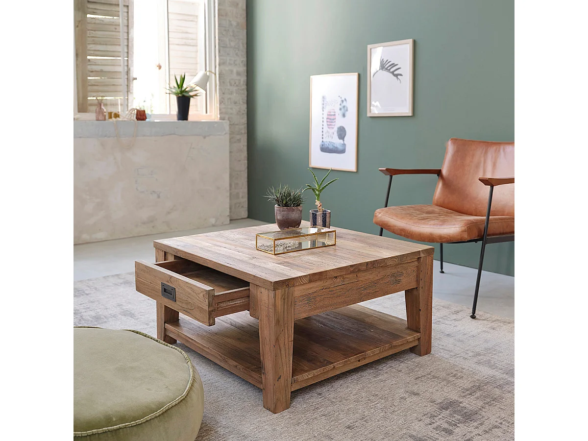 Mesa de centro en teca reciclada maciza