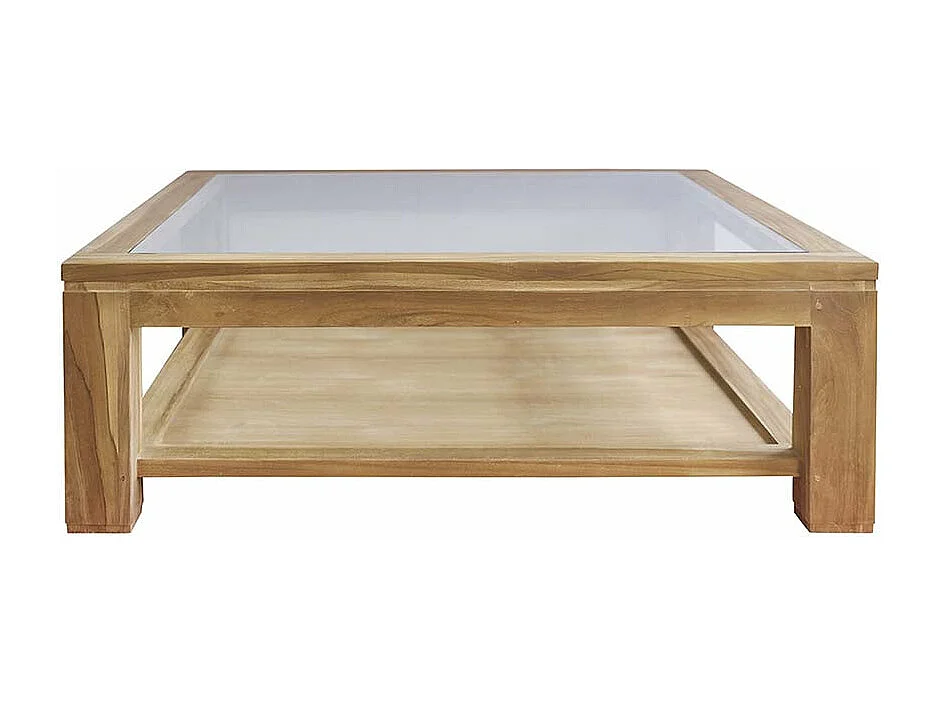 Table basse en teck massif vitrée
