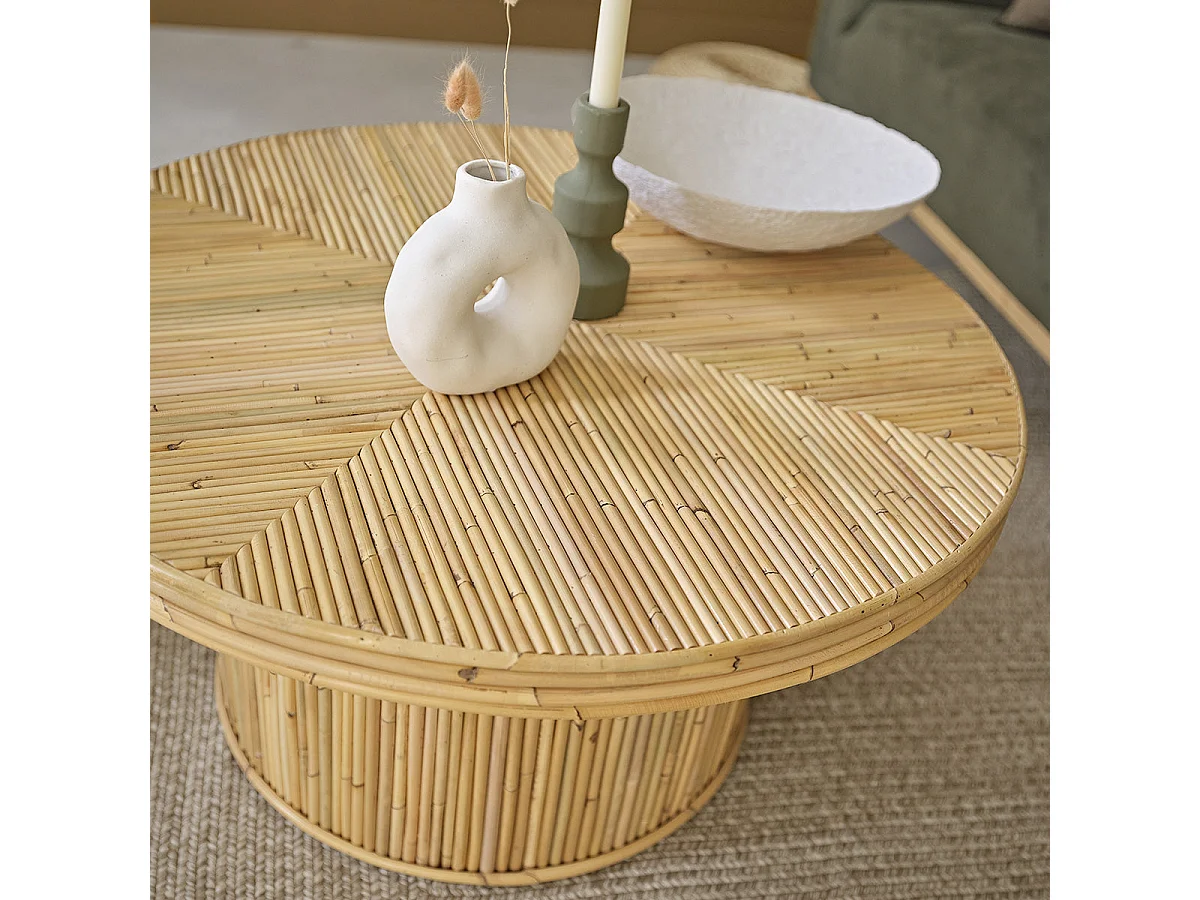 Mesa de centro redonda de caña de ratán