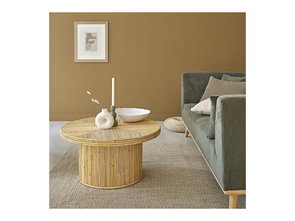 Table basse en canne de rotin ronde