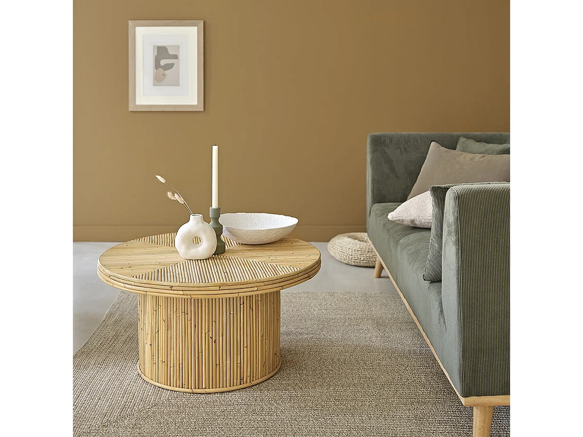 Table basse en canne de rotin ronde