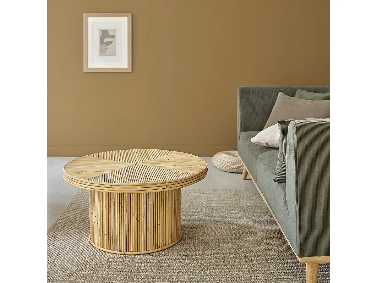 Table basse en canne de rotin ronde