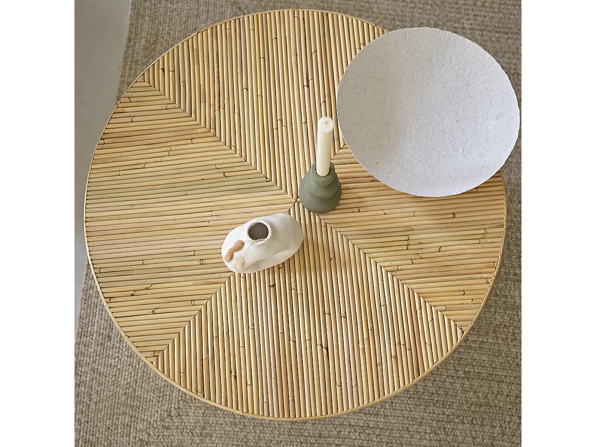 Table basse en canne de rotin ronde