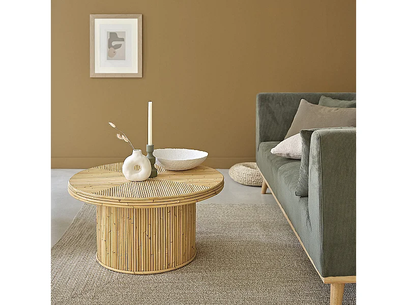 Table basse en canne de rotin ronde