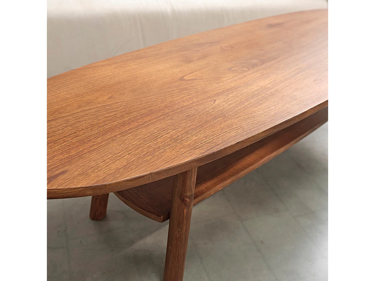 Mesa de centro de madera de mindi maciza con acabado nogal