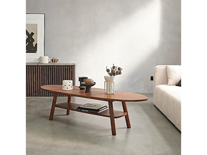 Table basse en mindi massif finition noyer