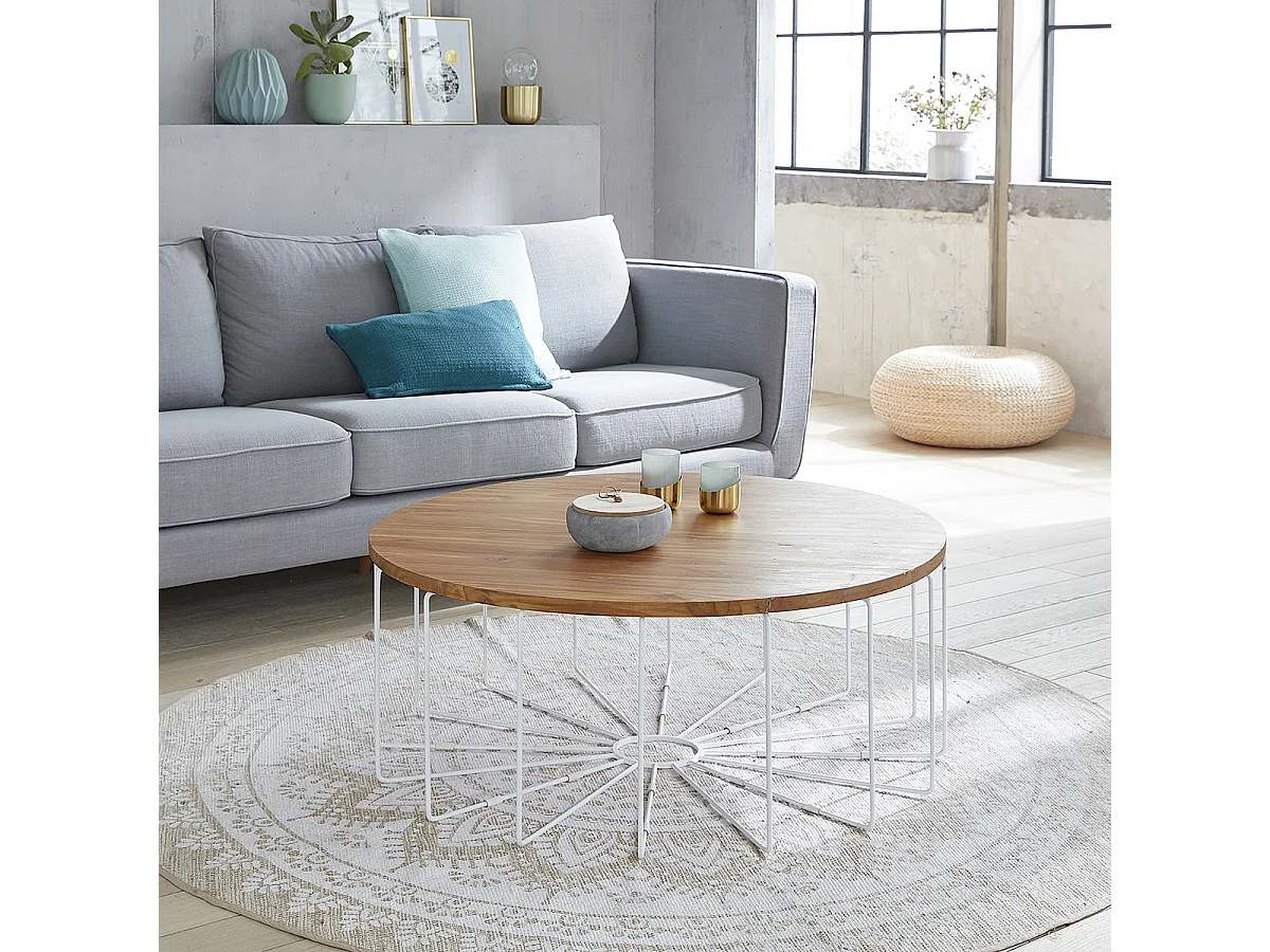 Table basse en bois de teck et métal 100 cm