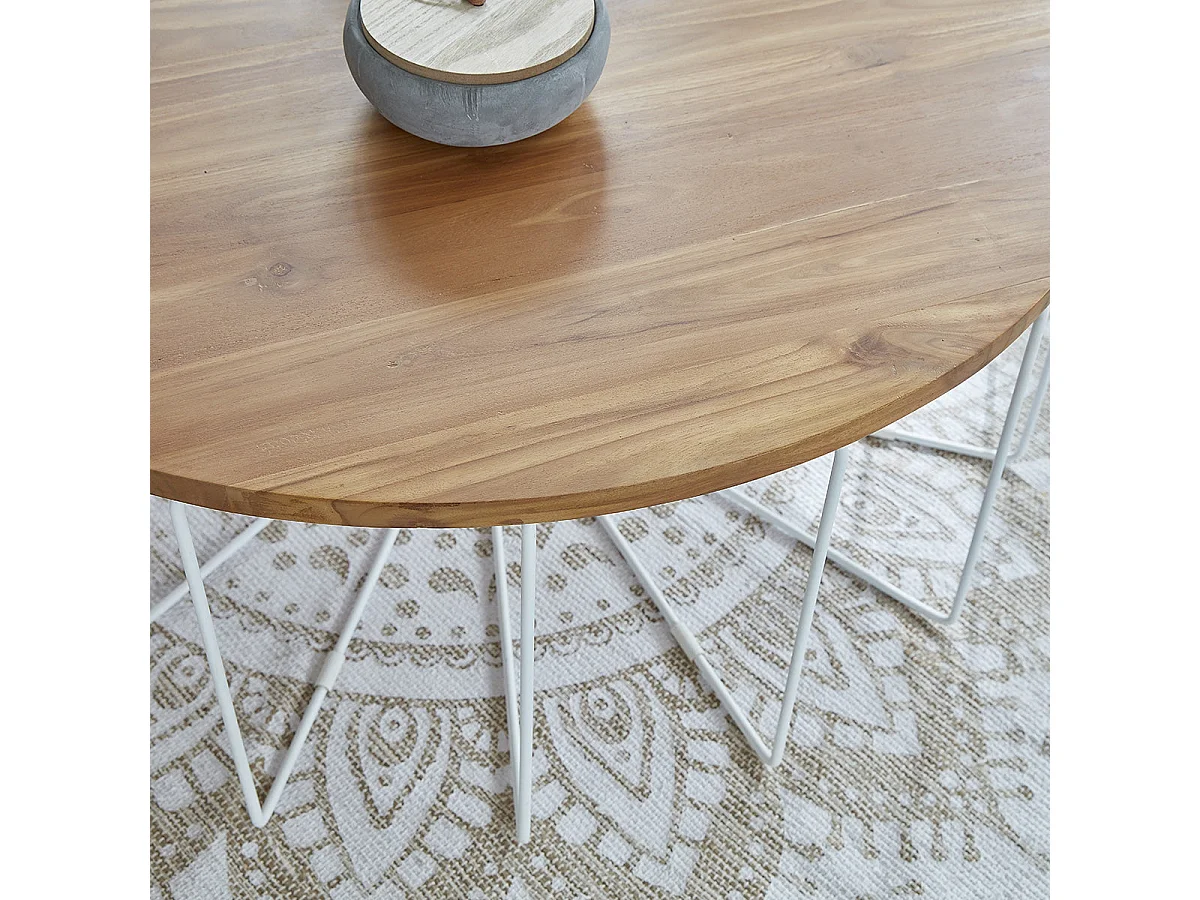 Table basse en bois de teck et métal 100 cm
