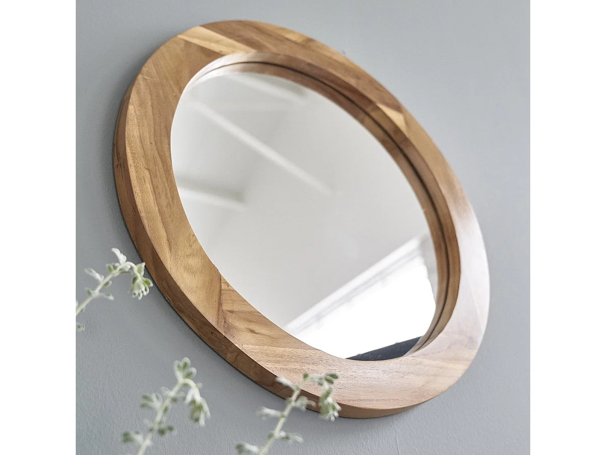 Espejo redondo de madera de teca maciza 50 cm