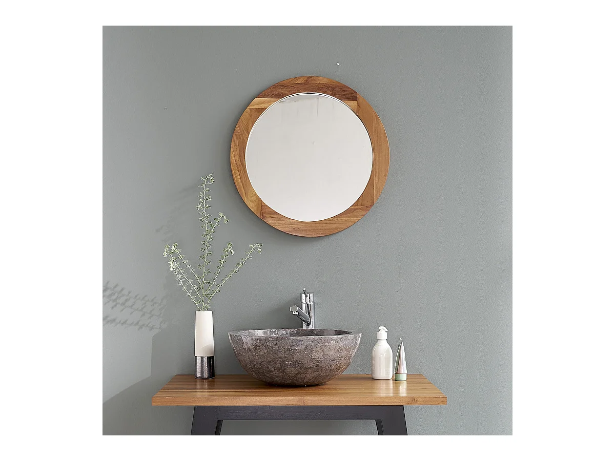 Miroir en teck massif rond 50 cm