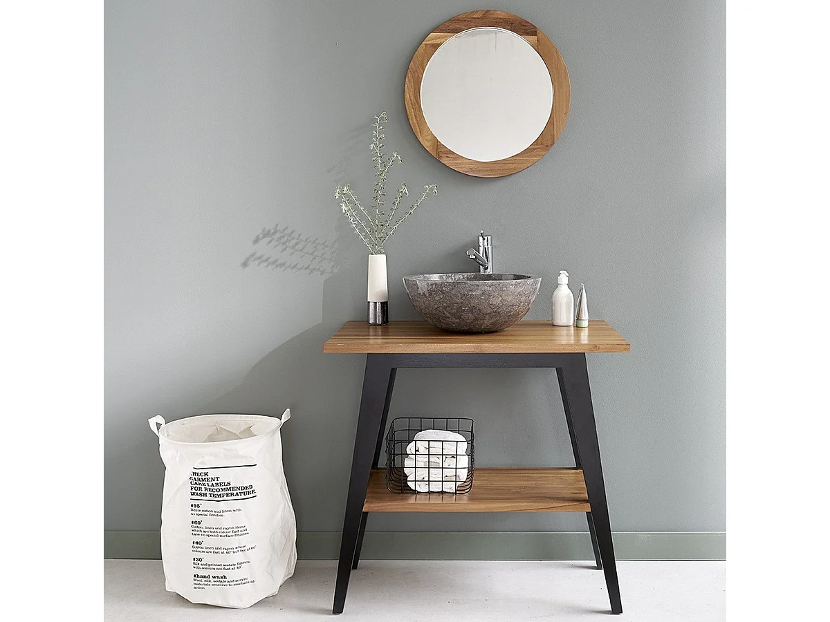 Miroir en teck massif rond 50 cm