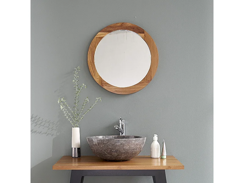 Specchio rotondo in legno massello di teak50 cm