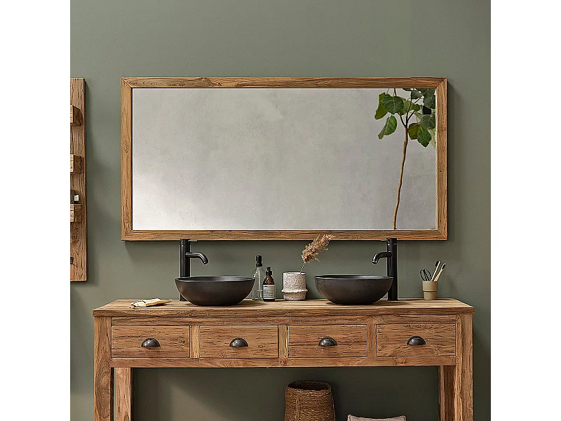 Espejo rectangular de madera de teca reciclada maciza